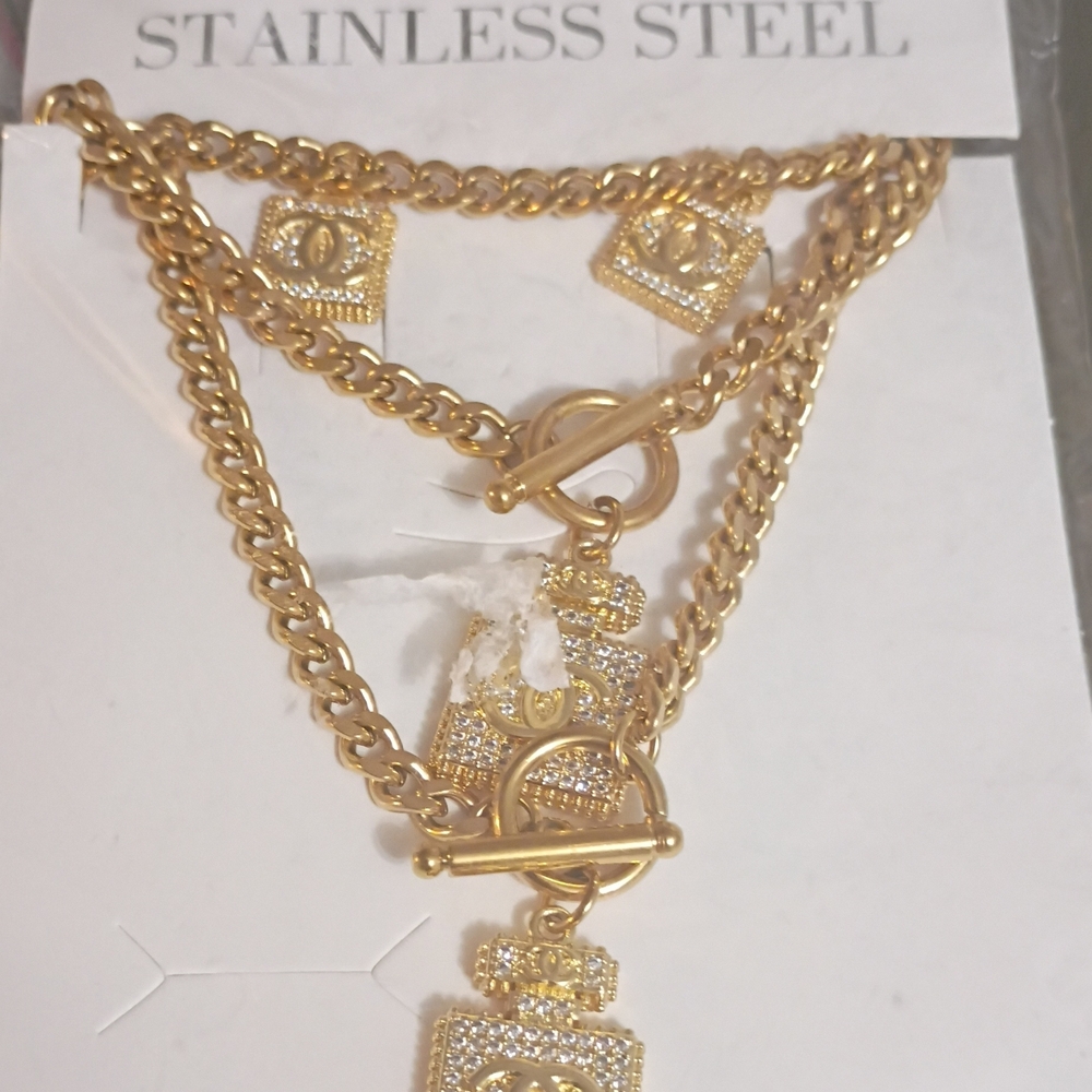 Source Unknown Gold-Tone Layered Pendant Necklace Set with Crystal Accents